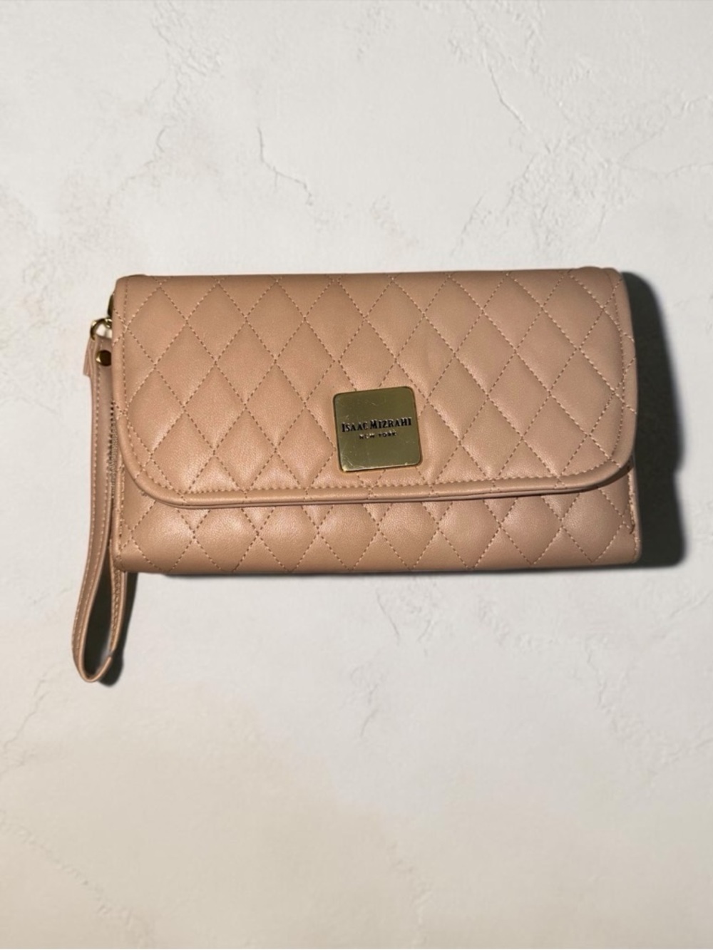 Isaac Mizrahi Quilted Blush Pink Leather Crossbody with Gold Hardware